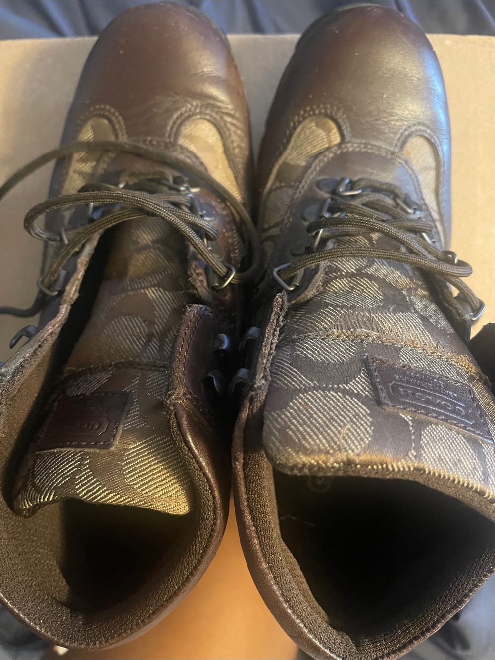Coach Men's Brown Signature-Trim Lace-Up Boots